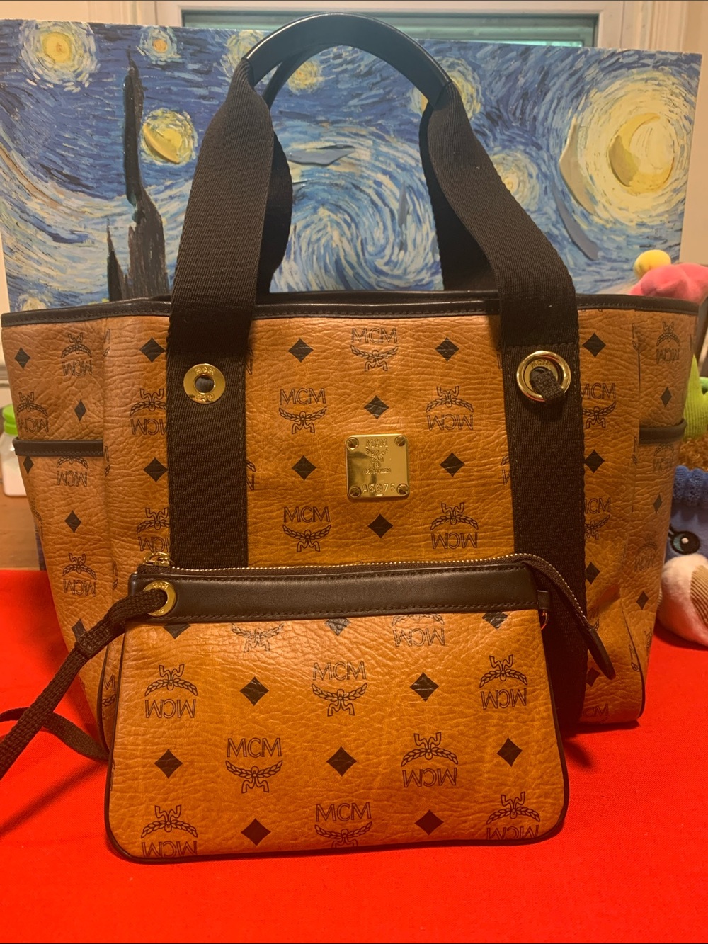 MCM Cognac Visetos Canvas Tote with Matching Wristlet